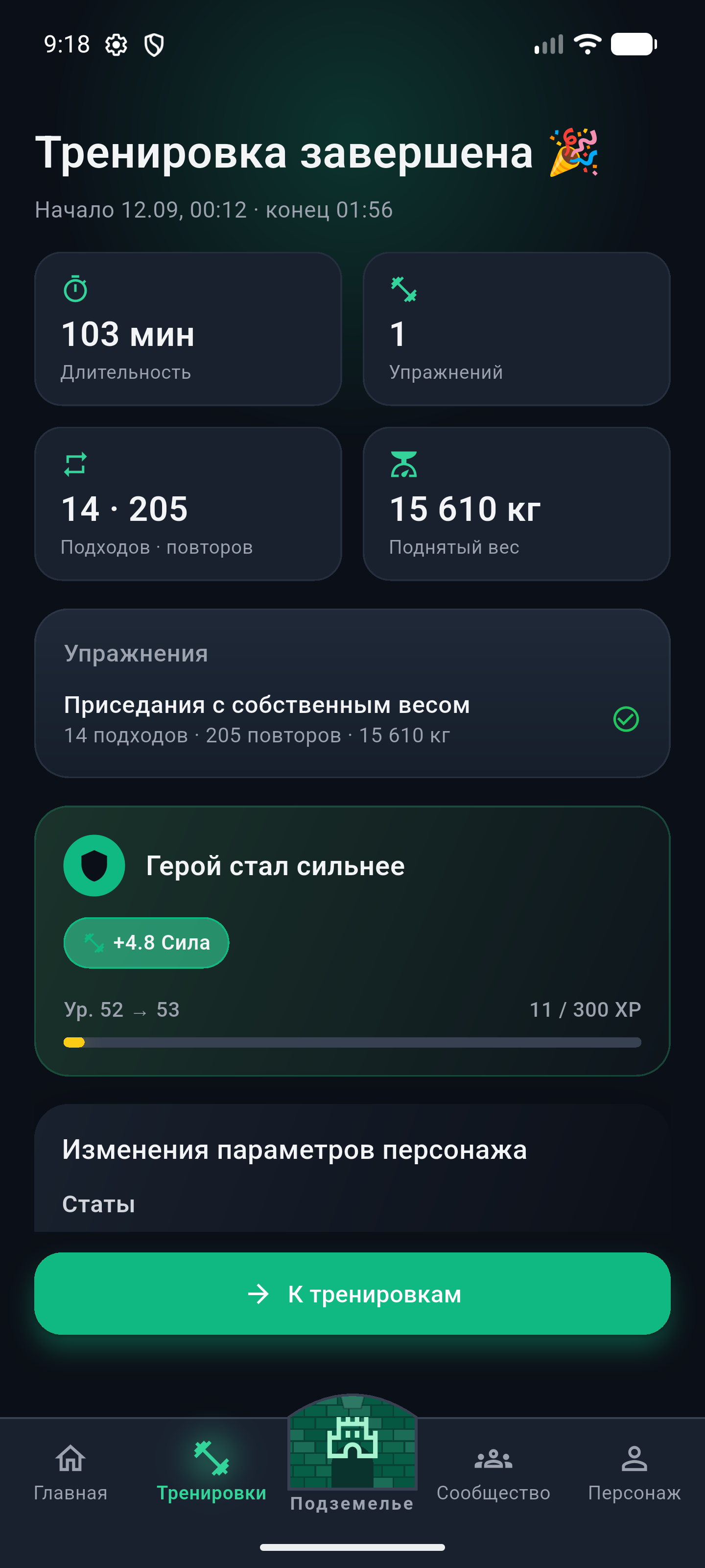 Итог тренировки: подходы, вес и фокус недели